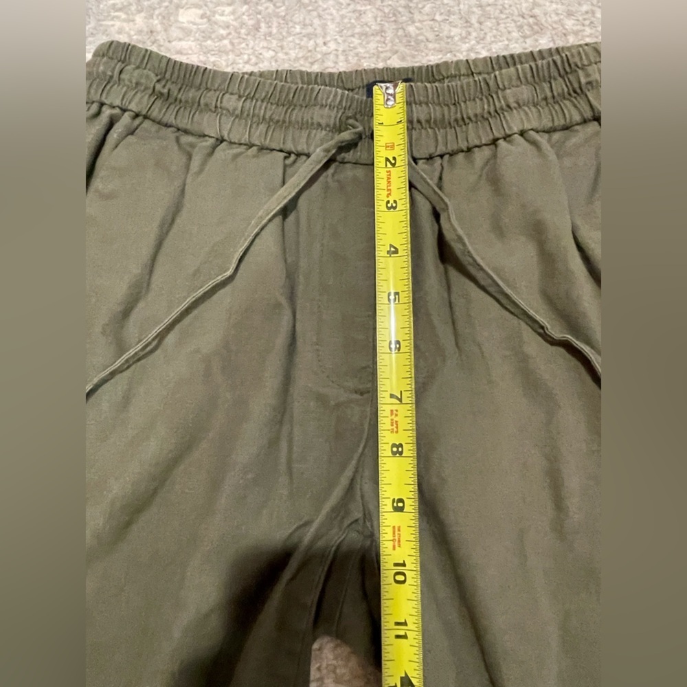 J. Crew Olive Green Linen Cotton Blend Pull On Drawstring Tapered Pants Size 6 - Picture 9 of 10